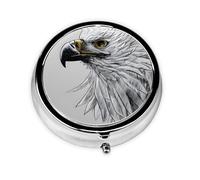 Sketching an Eagle Round Mini Pill Box, 3 Compartment Pill Box, Portable Pill Box, can be Put into Wallet, Pocket, Light and Convenient