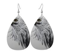 Sketching an eagle Women's Teardrop Leather Earrings, Hook 925 Silver Plated, Holiday Accessories