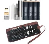 Sketching Pencil Set, 24 Pcs Graphite Drawing Pencil for Artists Adults Children Include 12B - 6H, Charcoal Pencils, Canvas Bag and Accessories