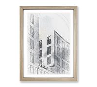 Sketching The Architecture Vol.45 Modern Framed Wall Art Print, Ready to Hang Picture for Living Room Bedroom Home Office Décor, Oak A4 (34 x 25 cm)