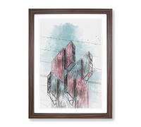 Sketching The Architecture Vol.64 Modern Framed Print | A2 Walnut Framed Wall Art | Ready to Hang | Modern Cityscape Picture | Living Room Bedroom Lounge Office