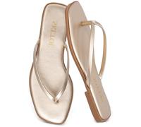 SKETOE flip flops for women square toe flat sandals comfortable vegan leather sandals beach sandals lightweight beach sandals summer dress sandals for holiday, gold, 5.5 UK