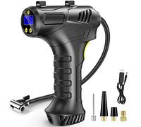 Skeufy Cordless Tyre Inflator Air Compressor, 12V USB Rechargeable Battery Portable Handheld Electric Digital Tyre Pump with LED Light and 3 Nozzle Adaptors for Car Motorcycle Bicycle