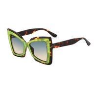 SKFGNX Fashion Oversized Cat Eye Double Color Women Sunglasses Retro Gradient Lens Shades UV400 Men Trending Sun Glasses,Leopard green tea,1