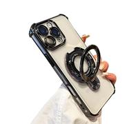 SKFGNX Plating Wireless Charge Case for Iphone 16 15 14 13 12 11 Pro Max Plus Clear Acrylic Magnetic Stand Holder Cover(For iPhone 16/black)