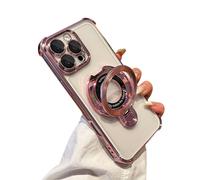 SKFGNX Plating Wireless Charge Case for Iphone 16 15 14 13 12 11 Pro Max Plus Clear Acrylic Magnetic Stand Holder Cover(For iPhone 14/pink)