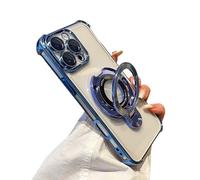 SKFGNX Plating Wireless Charge Case for Iphone 16 15 14 13 12 11 Pro Max Plus Clear Acrylic Magnetic Stand Holder Cover(For iPhone 13 Pro/blue)