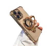 SKFGNX Plating Wireless Charge Case for Iphone 16 15 14 13 12 11 Pro Max Plus Clear Acrylic Magnetic Stand Holder Cover(For iPhone 14 Plus/gold)