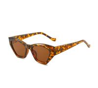 SKFGNX Popular Fashion Polygon Irregular Cat Eye Women Sunglasses Retro Double Color Shades UV400 Men Sun Glasses,Leopard tea,1