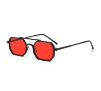 SKFGNX Retro Double Bridges Men Polygon Small Square Sunglasses Fashion Clear Ocean Gradient Lens Eyewear Women Metal Frame,Black Red,1