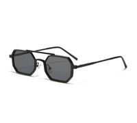 SKFGNX Retro Double Bridges Men Polygon Small Square Sunglasses Fashion Clear Ocean Gradient Lens Eyewear Women Metal Frame,Black gray,1