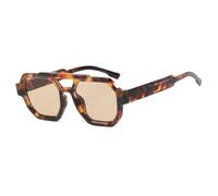 SKFGNX Retro Double Bridges Polygon Square Sunglasses Women Blue Purple Shades UV400,Leopard champagne,1