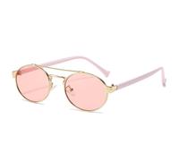 SKFGNX Retro Metal Double Bridges Oval Sunglasses Women Fashion Gradient Shades UV400 Men Punk Round Sun Glasses,Golden pink,1
