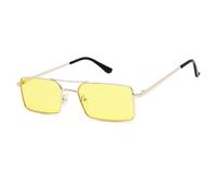 SKFGNX Vintage Rectangle Double Bridges Women Sunglasses Metal Frame Ocean Clear Lens Eyewear Men Sun Glasses UV400 Shades,Golden yellow