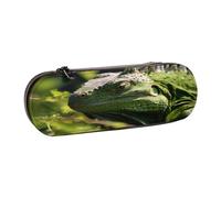 SKGOHLH A Thinking Green Iguana Leather Multi Slot Pen Storage Case
