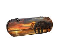 SKGOHLH African Elephants Taking Leather Multi Slot Pen Storage Case
