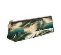 SKGOHLH Geometric Palm Leaf Printed PVC Leather Zipper Pen Pouch for Office | Triangular-shaped Storage Pouch, Single Main Pocket, Full-print Design, Lightweight For Storing Stationery And Cosmetics.