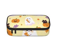 SKGOHLH Light Yellow Ghost Cute Zipper Pencil Case, Oxford Fabric Pen Pouch | Full Printing Oxford Pencil Case Include 4 Pen Slots, Mesh Pocket, Divider Great For Work/Travel/Art.