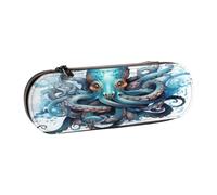 SKGOHLH Mysterious Blue Octopus Leather Multi Slot Pen Storage Case