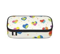 SKGOHLH Pastel Heart Love Cute Zipper Pencil Case, Oxford Fabric Pen Pouch | Full Printing Oxford Pencil Case Include 4 Pen Slots, Mesh Pocket, Divider Great For Work/Travel/Art.