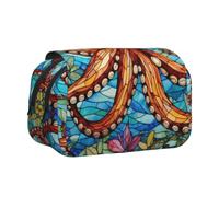SKGOHLH The Abstract Colored Octopus Double-Clamshell Printed Pen Pouch, Oxford Organizer