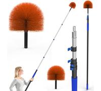 SKGPOLE 26FT Reach Cobweb Duster, Outdoor Spider Web Cleaner Brush with 5-20FT Telescoping Extension Pole, Aluminium Heavy Duty, Medium Stiff Bristles Spider Web Brush for Outdoor & Indoor Cleaning