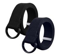 SKHAOVS 2 Pack Belts for Men Mens Canvas Strap,Mens Adjustable Fabric Belt with Double D-Ring,Holeless Strap Suitable for leisure and travel (black blue)