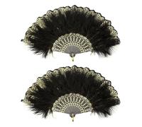 SKHAOVS 2 Pcs 1920s Vintage Style Folding Handheld Feather Fan Marabou Feather Fan, Flapper Folding Hand Fans Feather Fan Handheld for 20s Vintage Gatsby Party,for Halloween Dress up Costume (2 Pcs)