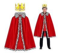 SKHAOVS 2 Pcs Adults King Queen Costume Set, Coronation Outfit King Robe Queen Robe with Crown, King Queen Fancy Dress for Role Play, Masquerade, Theme Party, Halloween, Carnival, 120cm (Red)