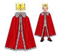 SKHAOVS 2 Pcs Kids King Queen Costume Set, Coronation Outfit Princess Prince Fancy Dress Prince Cloak with Crown for Role Play, Stage Performance, Theme Party, Halloween, Carnival, 80cm (Red)