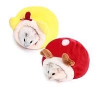 SKHAOVS 2-Piece Mini Hamster Beds - Cute Sleeping Nests, Winter Sleeping Bags, Cotton Nest, Warm Winter Supplies for Small Pets (Dwarf Hamsters, Mini Hedgehogs) (Red, Yellow)
