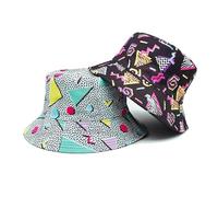 SKHAOVS 2 Pieces Funny Disco Bucket Hats Beach Sun Cap Reversible Retro 80s Bucket Hat for Women Men Double-Side-Wear Outdoor Fisherman Hat for Summer Party Travel (UK, Alpha, L, 2 Colors)