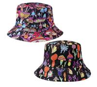 SKHAOVS 2 Pieces Funny Disco Bucket Hats Fashion Beach Sun Cap Unisex Summer Retro 80s Bucket Hat for Women Men Reversible Fisherman Hats Stylish Mushroom for Hip hop Party Summer (2pcs)