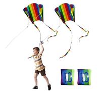 SKHAOVS 2 Pieces Pocket Kite Rainbow Kite Colorful Kite with Long Tail, Easy Flyer Beach Game Outdoor Activities for Beginner (Colorful)