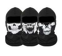 SKHAOVS 3 Piece Ghost Mask Skull Balaclava,Multifunctional Motorcycle Face Mask, Full Head Ski Snood Mask Windproof Warmer Headwear for Outdoor Sport Bike Skateboard Snowboard Cosplay (Black)