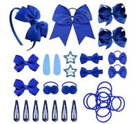 SKHAOVS 33 Pieces Royal Blue Girls School Hair Accessories Kit Girls Hair Accessories Set Ribbon Style Bow Bobbles Headband Large Cheer Bow Hair Accessories Girl Teen Toddler Birthday (Royal Blue)