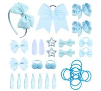 SKHAOVS 33 Pieces Sky Blue Girls School Hair Accessories Kit Girls Hair Accessories Set Ribbon Style Bow Bobbles Headband Large Cheer Bow Hair Accessories Girl Teen Toddler Birthday Gift (Sky Blue)