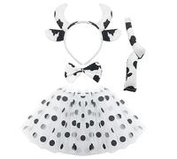 SKHAOVS 4 Pcs White Cow Costume Set, Animals Cosplay Set, Headband Bowtie Tail Tutu, Pretend Play Fancy Dress Party Halloween Birthday Carnival Accessoy, for Kids Boys and Girls