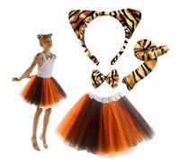 SKHAOVS 4 Pieces Tiger Costume Set, Animal Fancy Costume With Ear Headband, Tail, Bow Tie, Tutu Skirt - Accessory for Dress Up Halloween Cosplay