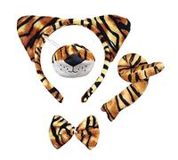SKHAOVS 4 Pieces Tiger Costume,Tiger Ears Tail Nose and Bowtie Set,Animal Costume Set,Animal Fancy Dress Accessories for Adults Kids Animal Theme Party Fancy Dress Halloween Cosplay(4 PCS)