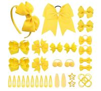 SKHAOVS 40 Pieces Yellow Girls School Hair Accessories Kit Bow Elastic Headband Hair Clips Kit Large Cheer Bow Girls Hair Accessories Set Accessories for Girl Teen Toddler Birthday Gift (Yellow)