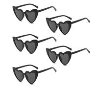 SKHAOVS 5 Pack Vintage Heart Shaped Sunglasses for Women, Heart Shaped Sunglasses,Love Glasses Fashion Cat Eye Retro Eyeglasses for Girls Women Shopping Travelling Party Outdoor (black)