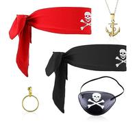 SKHAOVS 5 Pcs Pirate Accessory Set: Eye Patches, Head Scarf for Halloween & Pirates