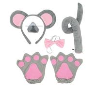 SKHAOVS 5-Piece Mouse Costume Set - Grey & Pink, Unisex Youth - Mouse Ears, Nose, Tail, Gloves & Bow Tie - Cosplay, Halloween, Birthday Parties