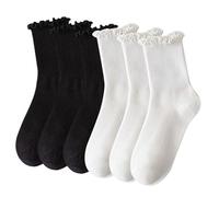 SKHAOVS 6 Pairs Women Ankle Socks - Lace Ruffle, Solid Color, Knit, Comfortable Breathable With Frilly Trim - Trainer Liner for Women Girl