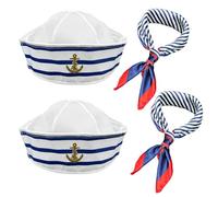 SKHAOVS Captain Sailor Costume Set,Stripes Sailor Hat and Scarf Set,Yacht Captain Cap Sailor Ship Cap One Size,Navy Outfit Dressing Up Party for Women Men Costume Accessory (blue)