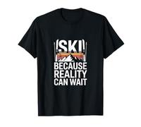 Ski Because Reality Can Wait Retro Mountain Skiing T-Shirt