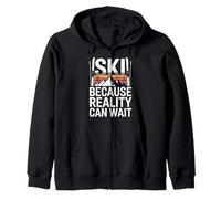 Ski Because Reality Can Wait Retro Mountain Skiing Zip Hoodie