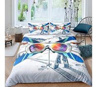 Ski Duvet Cover Double, 3 Pieces Soft Comfortable Microfiber 3D Printed Bedding Set with Zipper, Quilt Cover 200x200 cm + 2 Pillowcases 50x75 cm