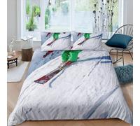 Ski Duvet Cover King Size Snowboards Bedding Quilt Cover 3 Pcs, 3D Winter Print Reversible Bedding Set Ultra Soft Brushed Microfiber Bed Set Bedroom Decor, 2 Pillowcases b4967